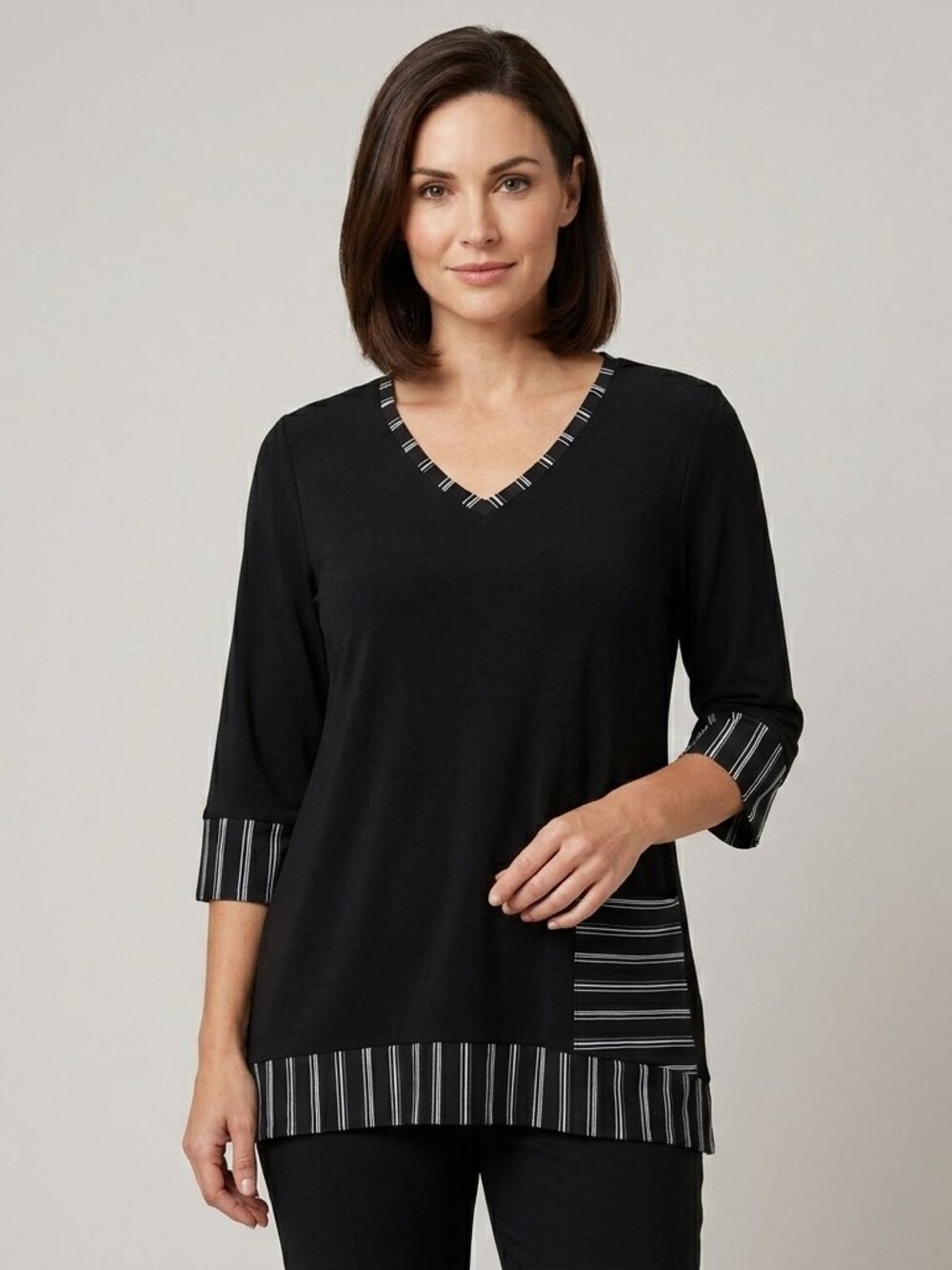 Sympli Black White Stripe Stretch Jersey Tunic Size 10 Minimalist Lagenlook